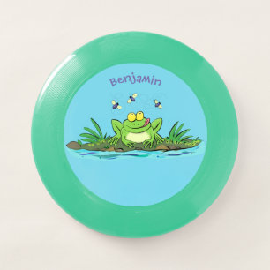 Cute green hungry frog cartoon illustration Wham-O frisbee