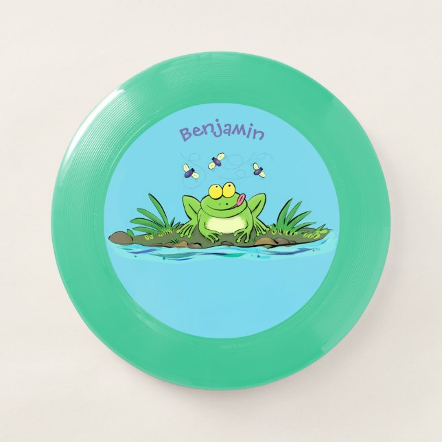 Cute green hungry frog cartoon illustration Wham-O frisbee (Front)