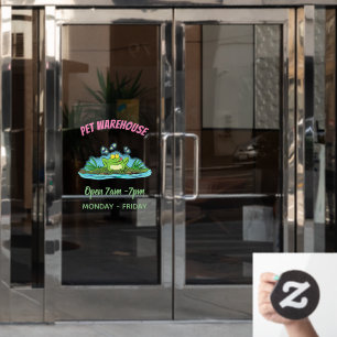 Cute green hungry frog cartoon illustration window cling