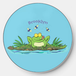 Cute green hungry frog cartoon illustration wireless charger