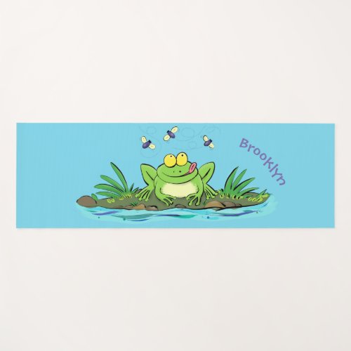 Cute green hungry frog cartoon illustration yoga mat