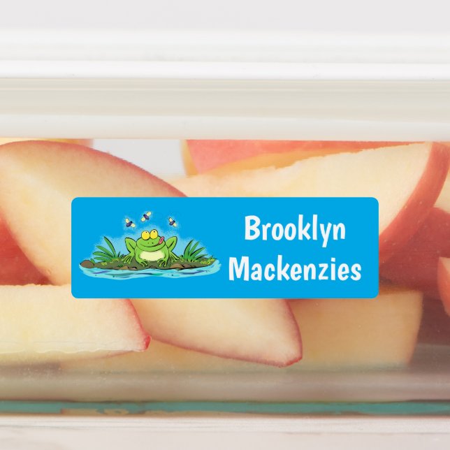 Cute green hungry frog cartoon personalized labels (Affixed)