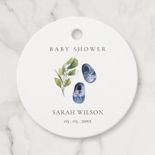 Cute Green Ink Blue Boy Shoes Foliage Baby Shower