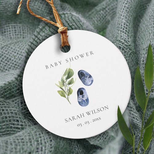 Cute Green Ink Blue Boy Shoes Foliage Baby Shower Favor Tags