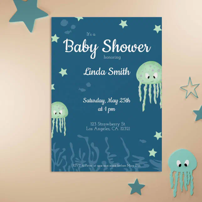 Cute Green Jellyfish Neutral Baby Shower Invitation Zazzle