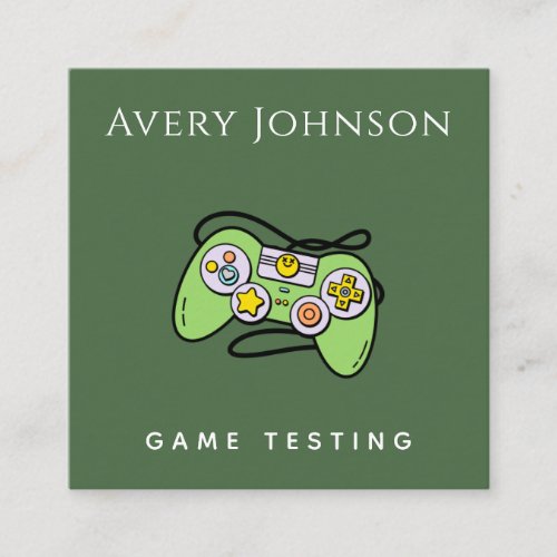 Cute Green Joystick Gaming Theme Gamer Testing Square Business Card