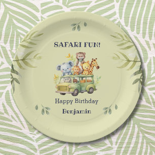 Cute Green Jungle Animal Safari Birthday Paper Plates