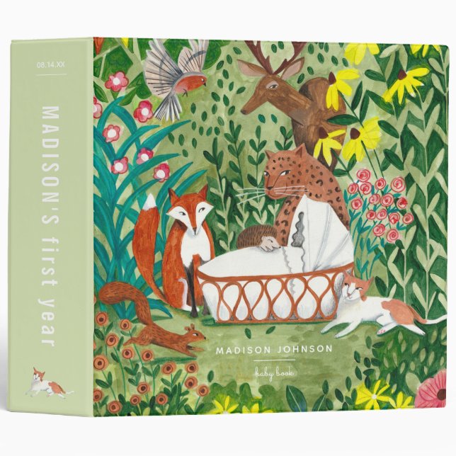 Cute Green Jungle Animals 2 inch Baby book 3 Ring Binder (Front/Spine)