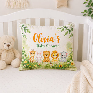 Cute Green Jungle Animals Baby Shower Decorations Throw Pillow