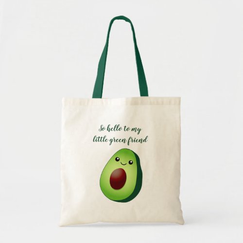 Cute green kawaii avocado drawing grocery shopping tote bag