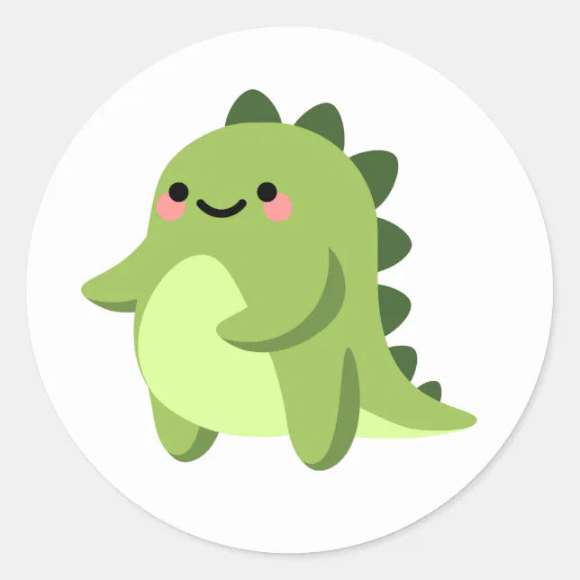 Cute Green Kawaii Dinosaur Classic Round Sticker Zazzle