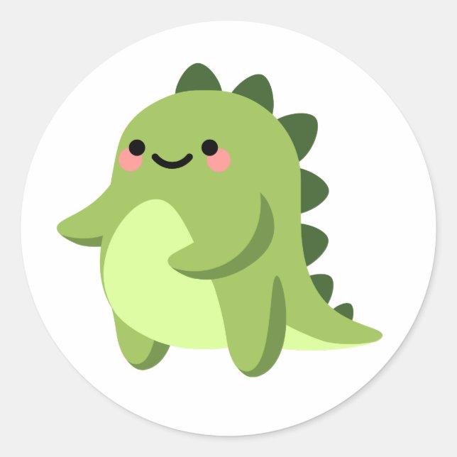 Cute Green Kawaii Dinosaur Classic Round Sticker (Front)
