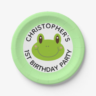Cute Green Kids Birthday Party Frog Paper Plates