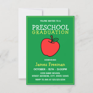 Cute Green Kids Kindergarten Graduation Invitation