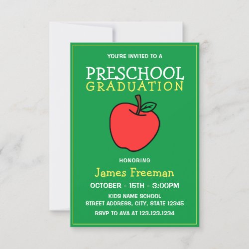 Cute Green Kids Kindergarten Graduation Invitation