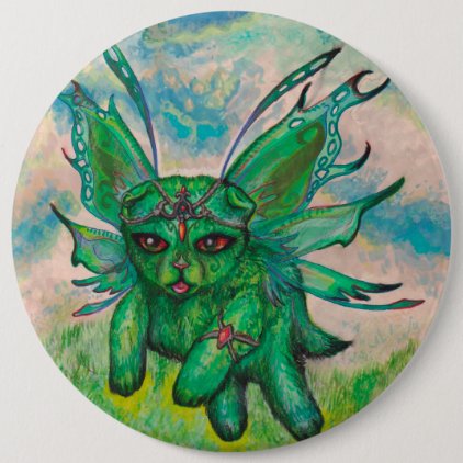 Cute Green Kitten Cat winged Pinback Button