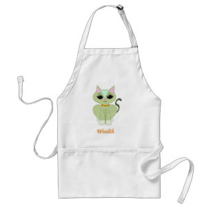 Cute green kitty cat cartoon adult apron