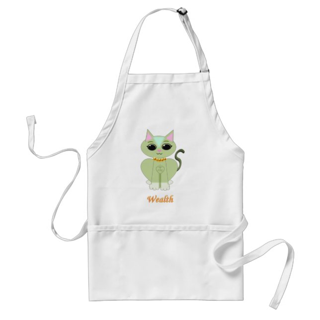 Cute green kitty cat cartoon adult apron (Front)
