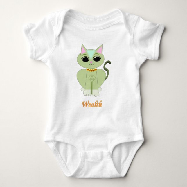Cute green kitty cat cartoon baby bodysuit (Front)