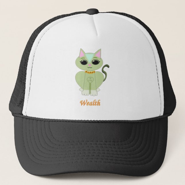 Cute green kitty cat cartoon trucker hat (Front)