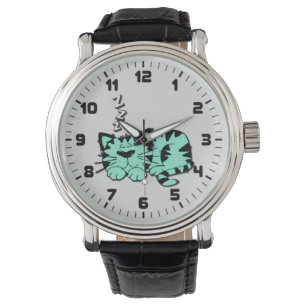 Cute Green Kitty Cat Nap Wrist Watch