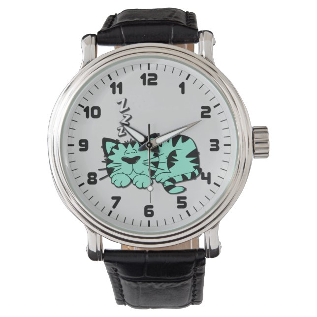 Cute Green Kitty Cat Nap Wrist Watch (Front)