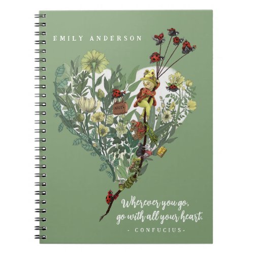 Cute Green Lady Bug Inspirational Adventure Quote  Notebook