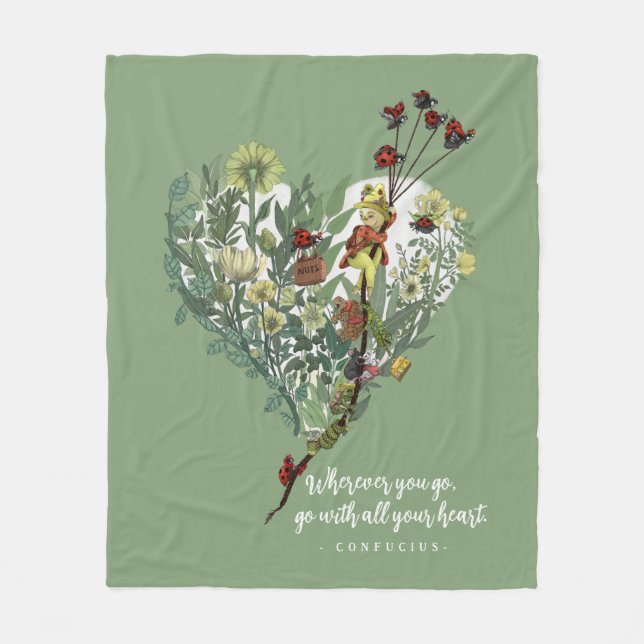 Cute Green Lady Bug Inspiring Adventure Quote  Fleece Blanket (Front)