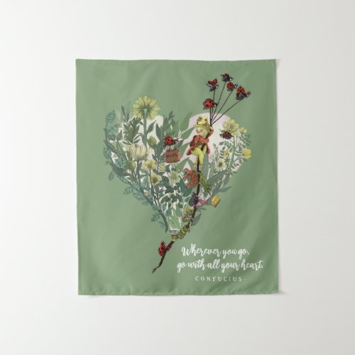 Cute Green Lady Bug Inspiring Adventure Quote  Tapestry