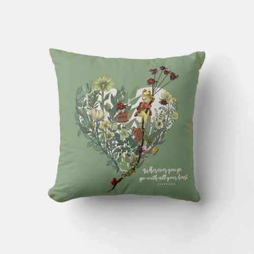 Cute Green Lady Bug Inspiring Adventure Quote Throw Pillow