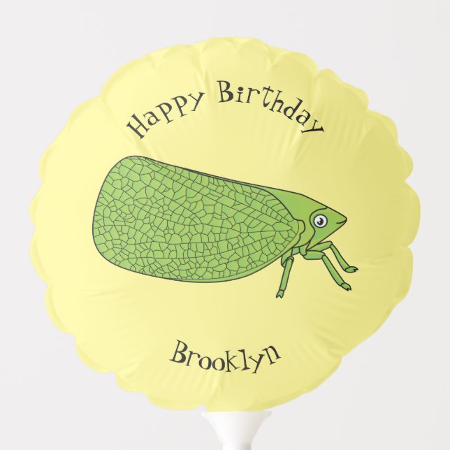 Cute green leaf hopper insect cartoon illustration balloon (Front)