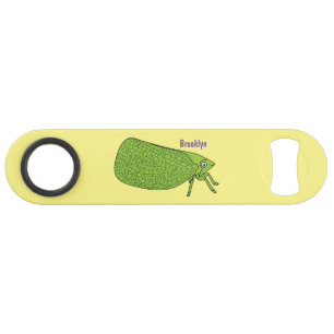 Cute green leaf hopper insect cartoon illustration bar key