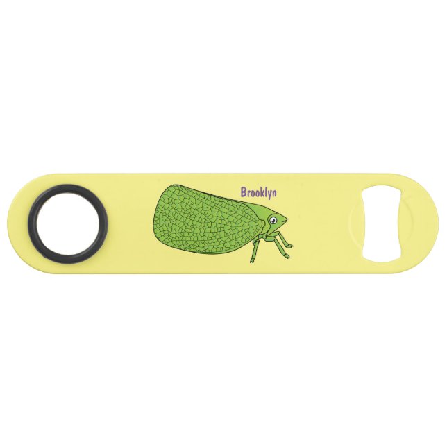 Cute green leaf hopper insect cartoon illustration bar key (Front (Horizontal))