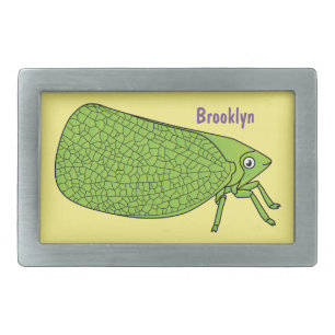 Cute green leaf hopper insect cartoon illustration belt buckle