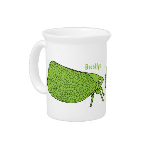 Cute green leaf hopper insect cartoon illustration beverage pitcher