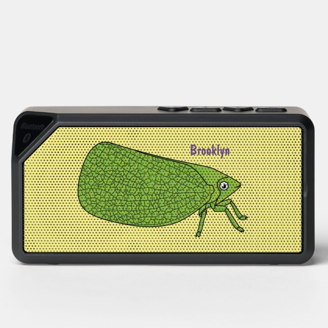 Cute green leaf hopper insect cartoon illustration bluetooth speaker (Front)
