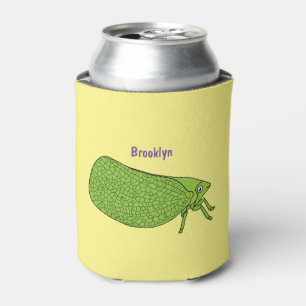 Cute green leaf hopper insect cartoon illustration can cooler