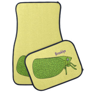 Cute green leaf hopper insect cartoon illustration car floor mat