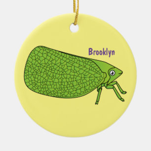 Cute green leaf hopper insect cartoon illustration ceramic ornament