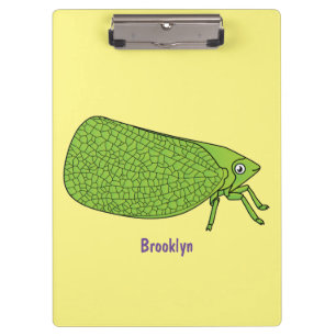 Cute green leaf hopper insect cartoon illustration clipboard