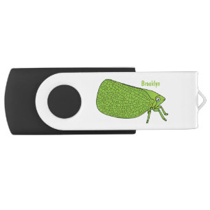 Cute green leaf hopper insect cartoon illustration flash drive