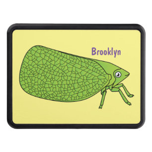 Cute green leaf hopper insect cartoon illustration hitch cover