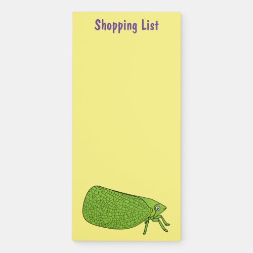 Cute green leaf hopper insect cartoon illustration magnetic notepad