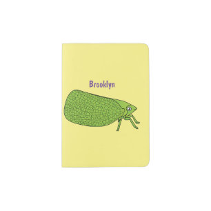 Cute green leaf hopper insect cartoon illustration passport holder