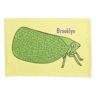 Cute green leaf hopper insect cartoon illustration pillow case
