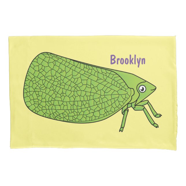 Cute green leaf hopper insect cartoon illustration pillow case (Front)