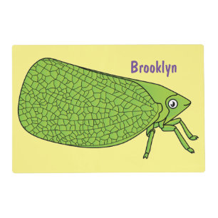 Cute green leaf hopper insect cartoon illustration placemat