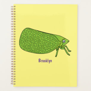 Cute green leaf hopper insect cartoon illustration planner