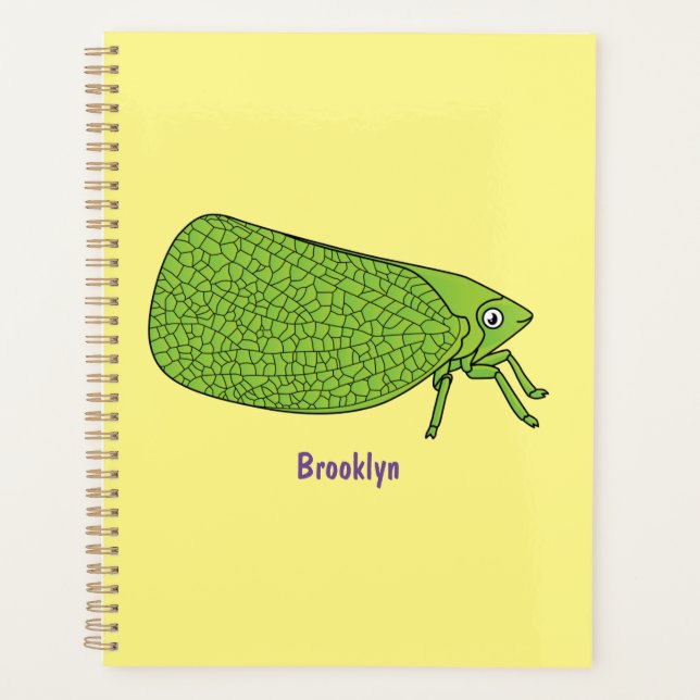 Cute green leaf hopper insect cartoon illustration planner (Front)