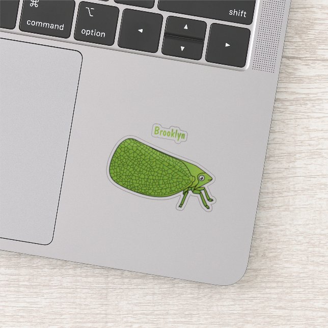 Cute green leaf hopper insect cartoon illustration sticker (Detail)